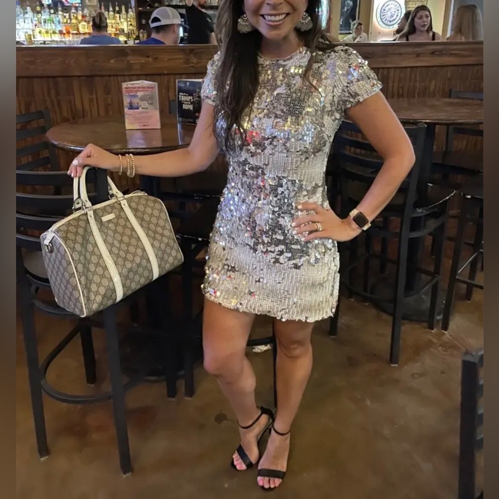 Dress the population silver sequin mini dress
